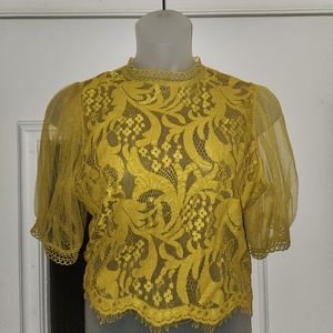 Ladies Mustard Sheer Top Size Large
